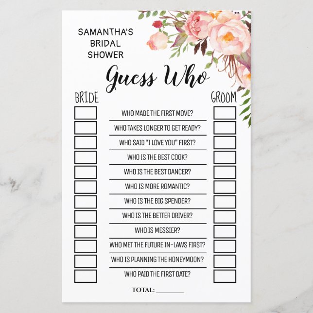 Guess who bridal shower english spanish game (Front)