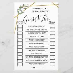 Guess who bridal shower english spanish game