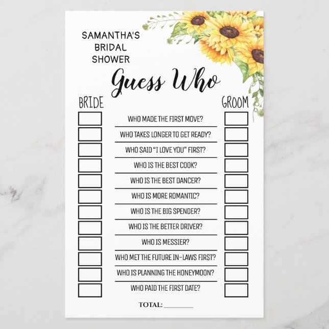 Guess who bridal shower english spanish game (Front)