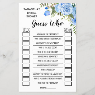 Guess who bridal shower english spanish game card