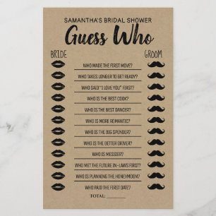 Guess Who Bridal Shower Rustic Game Card