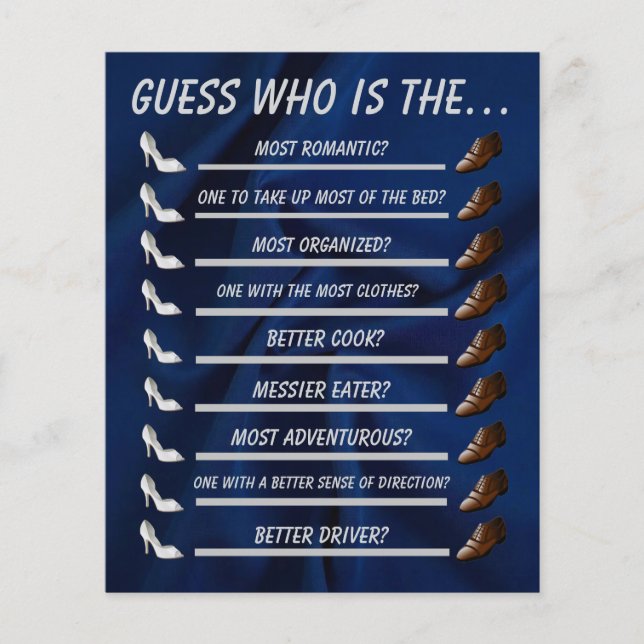 Guess Who Bridal Shower Wedding Game (Front)