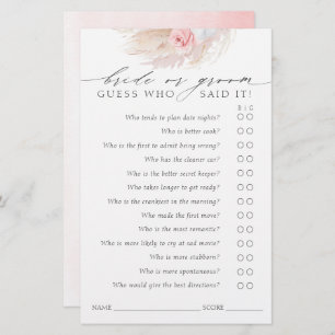 Guess Who Bride or Groom - Boho Game Card
