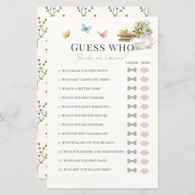 Guess Who Bride or Groom Book Bridal Shower Game (Front/Back)