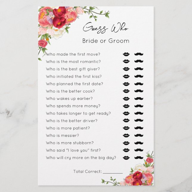 Guess Who- Bride or Groom- Bridal Shower Game (Front)