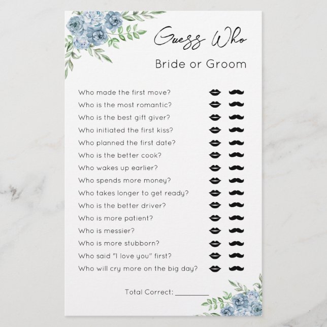 Guess Who- Bride or Groom- Bridal Shower Game (Front)