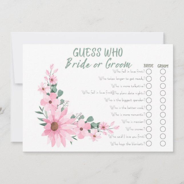 Guess Who Bride or Groom Bridal Shower Game Card (Front)