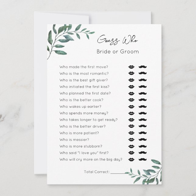 Guess Who- Bride or Groom- Bridal Shower Game Holiday Card (Front)