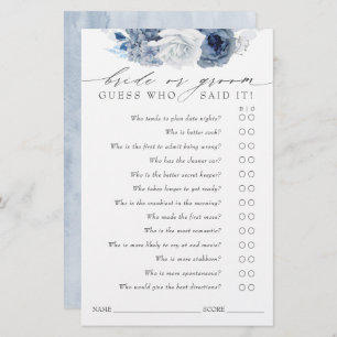 Guess Who Bride or Groom - Dusty Blue Game Card