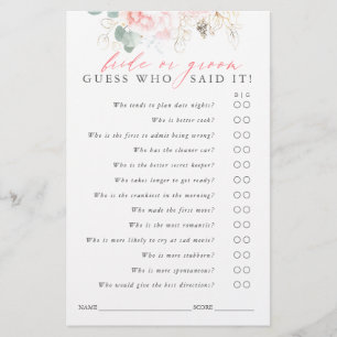 Guess Who Bride or Groom - Game Card