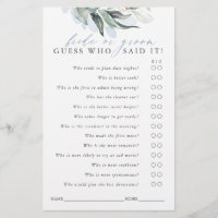 Guess Who Bride or Groom - Greenery Game Card