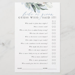 Guess Who Bride or Groom - Greenery Game Card