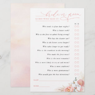 Guess Who Bride or Groom - Pampas Grass Game Card