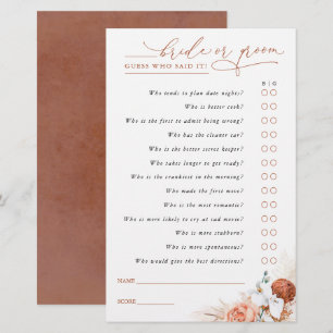 Guess Who Bride or Groom - Pampas Grass Game Card