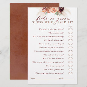 Guess Who Bride or Groom - Pampas Grass Game Card