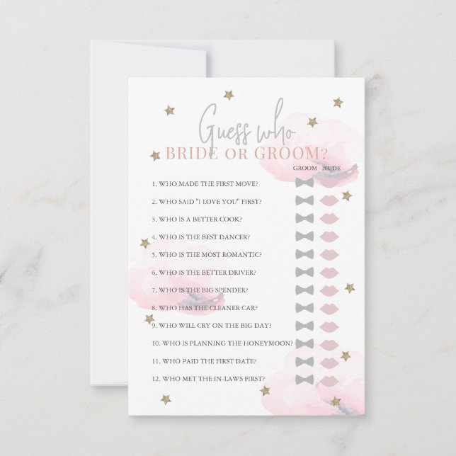 Guess Who Bride or Groom Pink Bridal Shower Game Invitation (Front)