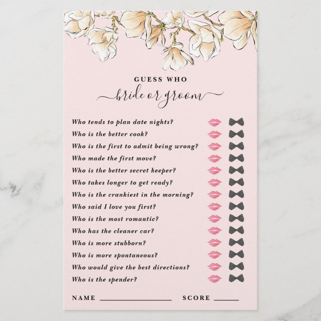 Guess Who Bride or Groom Shower Game (Front)