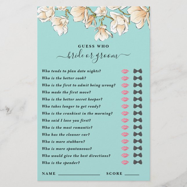 Guess Who Bride or Groom Shower Game (Front)