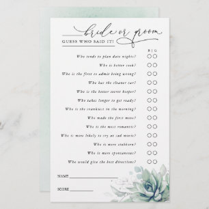 Guess Who Bride or Groom - Succulents Game Card
