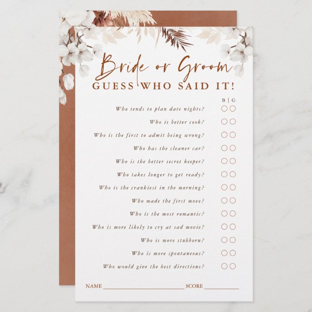 Guess Who Bride or Groom - Terracotta Floral Game (Front/Back)