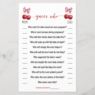 Guess Who Cherry Coquette Baby Shower Game Card