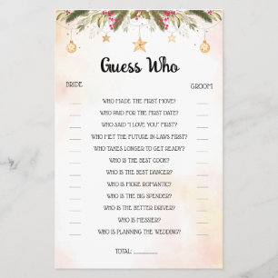 Guess Who Christmas Bridal Shower Game Card Flyer
