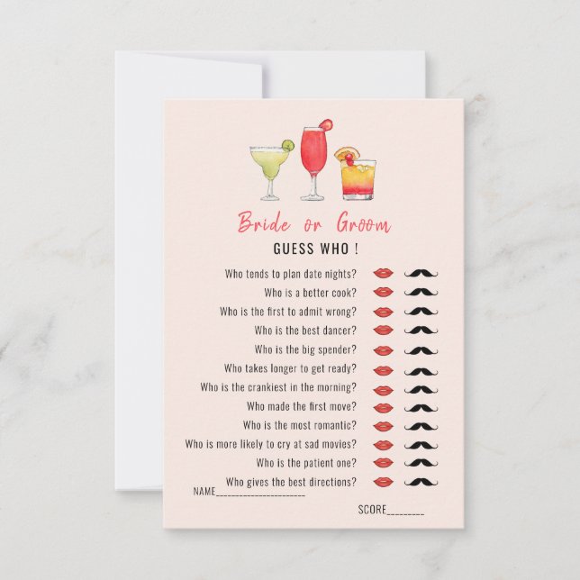 Guess Who Cocktail drinks Shower game  Invitation (Front)