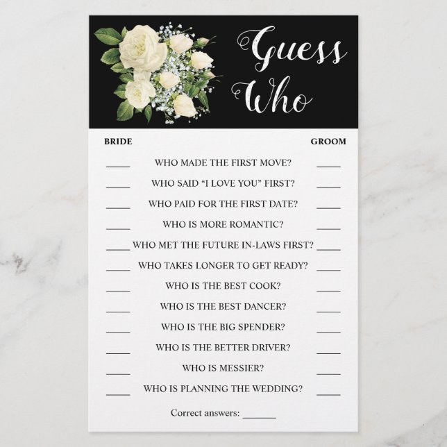 Guess Who | Couples & Bridal Shower Game Card (Front)