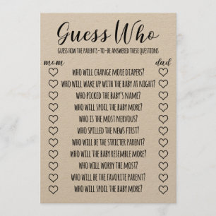 Guess Who Funny Baby Shower Game Programme