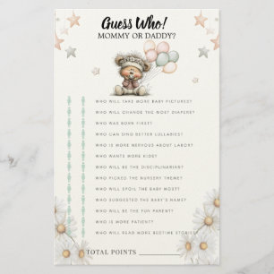 Guess who game Whimsical Teddy Bear Baby Shower  Stationery