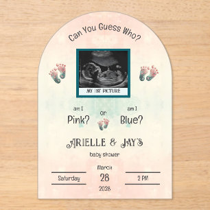 "Guess Who" Gender Reveal Ultrasound Baby Shower Acrylic Invitations