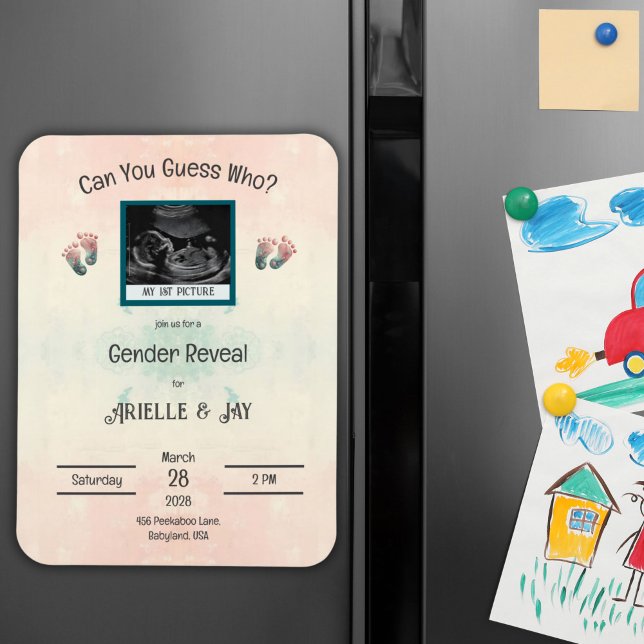 "Guess Who" Gender Reveal Ultrasound Baby Shower Magnet (Baby Shower Ultrasound Gender Reveal Invitation Magnet)
