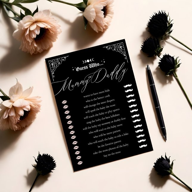Guess Who Gothic Halloween Baby Shower Game Card (Guess Who Gothic Halloween Baby Shower Game Card)