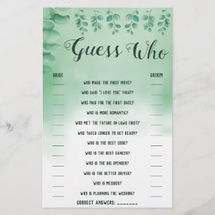 Guess Who Greenery Eucalyptus Shower Game Card