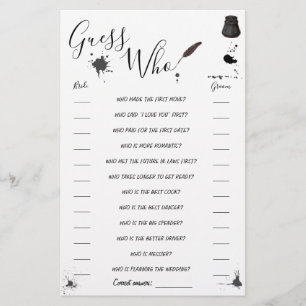 Guess Who Greenery Pen & Inkwell Shower Game Card