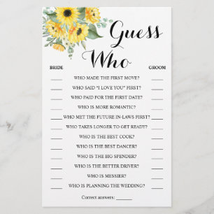 Guess Who Greenery Sunflowers Shower Game Card
