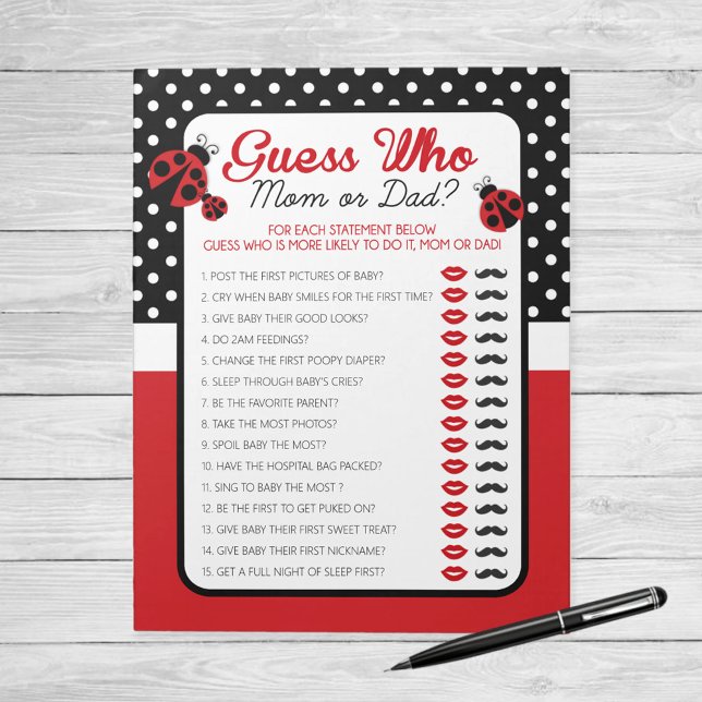 Guess Who Ladybug Baby Shower Game Pack Notepad (Ladybug Guess Who Baby Shower Game Pack of 40)