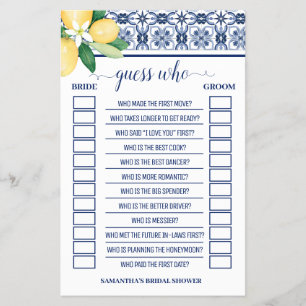 Guess Who Lemons Mediterranean Shower Game Card