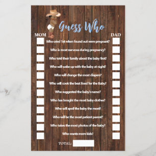 Guess Who Little AA Cowboy Baby Shower Game Card
