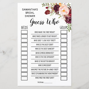 Guess Who Marsala Flowers Bridal Shower Game