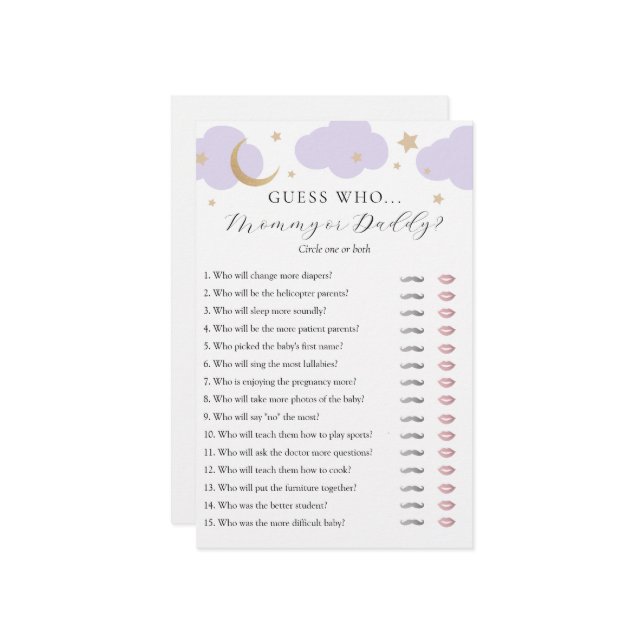 Guess Who Mommy or Daddy Baby Shower game card (Front/Back In Situ)