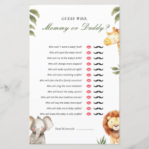 Guess Who Mommy or Daddy Safari Baby Shower Game
