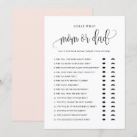 Guess Who Mum or Dad Black Script Baby Shower Card