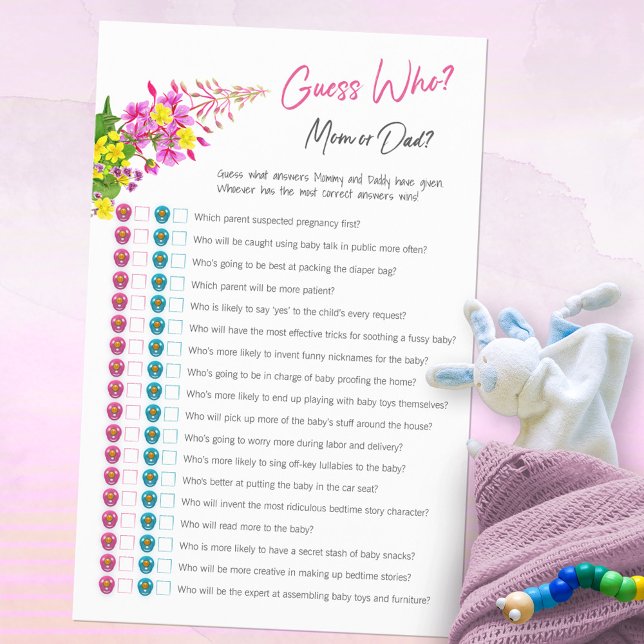 Guess Who Mum or Dad Wildflower Baby Shower Game (Guess Who Mom or Dad Baby Shower Wildflower Game ©Susanne Sachers - Sunny Mind Design 🌞)