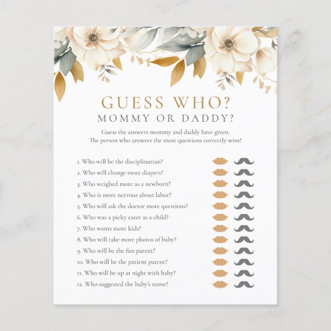 Guess Who Mummy Daddy Floral Baby Shower Game (Front)