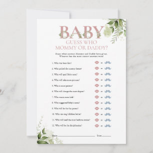 Guess Who Mummy Daddy Greenery Baby Shower Game Invitation
