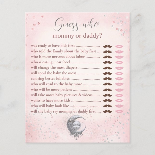 Guess Who Mummy Daddy Pink Moon Baby Shower Game (Front)