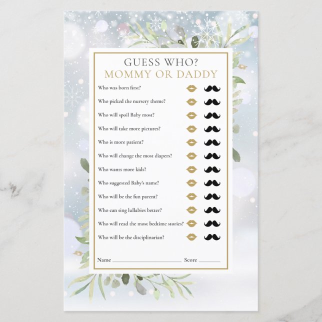 Guess Who Mummy Daddy Winter Baby Shower Game (Front)