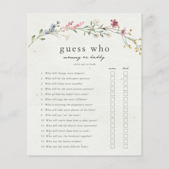 Guess Who Mummy or Daddy Baby Shower Game (Front)