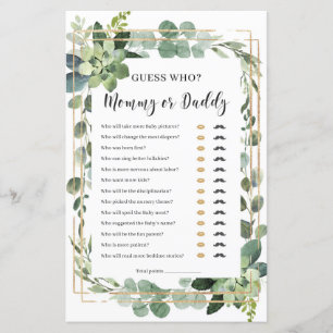Guess who mummy or daddy baby shower game
